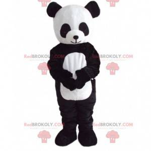 Mascote panda preto e branco, fantasia de urso de pelúcia