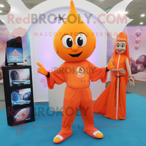 Orange Magician mascot costume character dressed with a Yoga Pants and Keychains