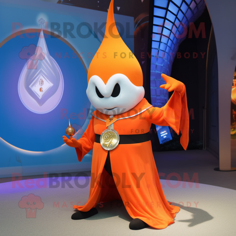 Orange Magician mascot costume character dressed with a Yoga Pants and Keychains