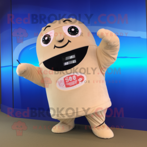 Beige Sushi mascot costume character dressed with a Long Sleeve Tee and Digital watches