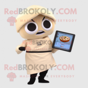 Beige Sushi mascot costume character dressed with a Long Sleeve Tee and Digital watches