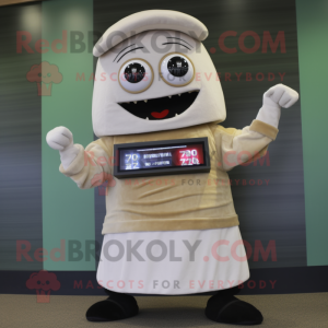Beige Sushi mascot costume character dressed with a Long Sleeve Tee and Digital watches