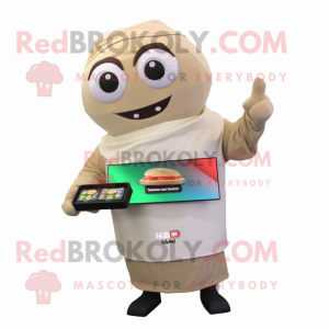 Beige Sushi mascot costume character dressed with a Long Sleeve Tee and Digital watches