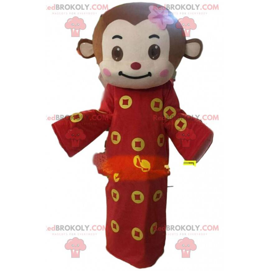 Costume da scimmia marrone con tunica rossa e gialla - Costume da scimmia marrone con tunica rossa e gialla -
