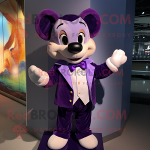 Purple Moussaka mascot costume character dressed with a Jacket and Bow ties