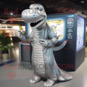 Silver Titanoboa mascot costume character dressed with a Cover-up and Hats