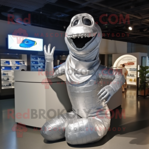 Silver Titanoboa mascot costume character dressed with a Cover-up and Hats