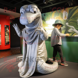 Silver Titanoboa mascot costume character dressed with a Cover-up and Hats