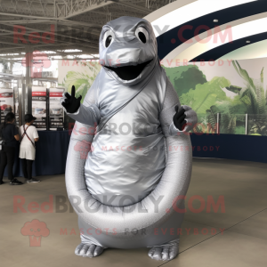 Silver Titanoboa mascot costume character dressed with a Cover-up and Hats