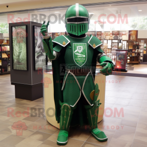 Forest Green Medieval Knight mascot costume character dressed with a Cover-up and Bracelets