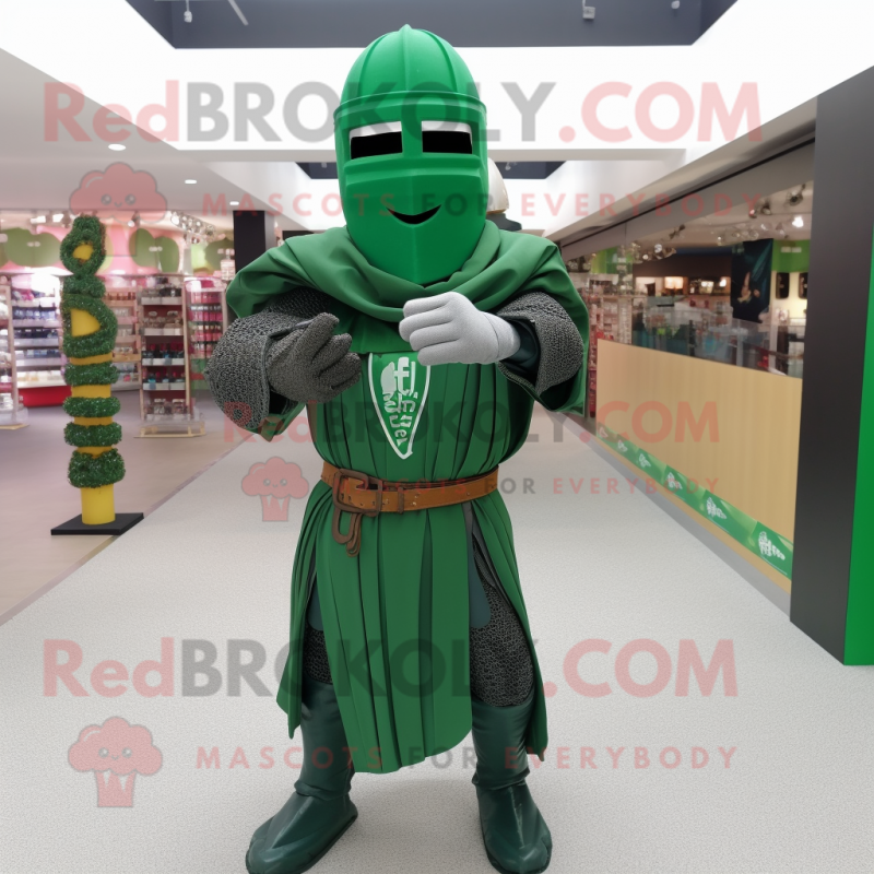 Forest Green Medieval Knight mascot costume character dressed with a Cover-up and Bracelets Forest Green Medieval Knight mascot costume character dressed with a Cover-up and Bracelets