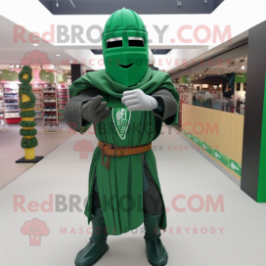 Forest Green Medieval Knight mascot costume character dressed with a Cover-up and Bracelets