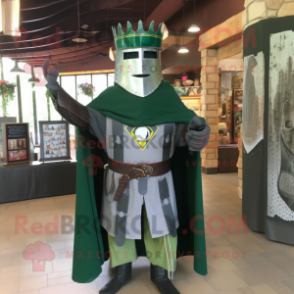 Forest Green Medieval Knight mascot costume character dressed with a Cover-up and Bracelets