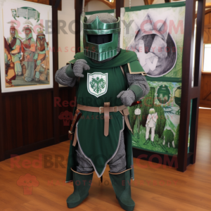 Forest Green Medieval Knight mascot costume character dressed with a Cover-up and Bracelets