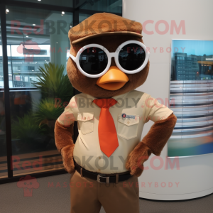 Brown Mandarin mascot costume character dressed with a Button-Up Shirt and Sunglasses