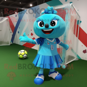 Turquoise Soccer Goal mascot costume character dressed with a A-Line Dress and Anklets