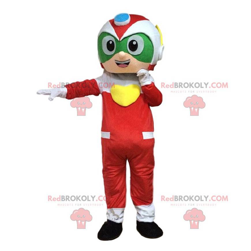 Mascote astronauta, fantasia de piloto de corrida -