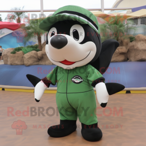 Olive Killer Whale mascot costume character dressed with a Swimwear and Shoe laces