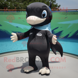 Olive Killer Whale mascot costume character dressed with a Swimwear and Shoe laces