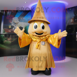 Gold Witch'S Hat mascot costume character dressed with a Parka and Gloves
