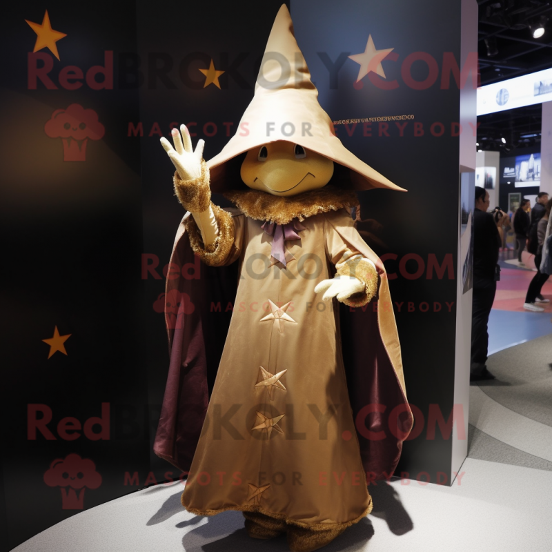 Gold Witch'S Hat mascot costume character dressed with a Parka and Gloves