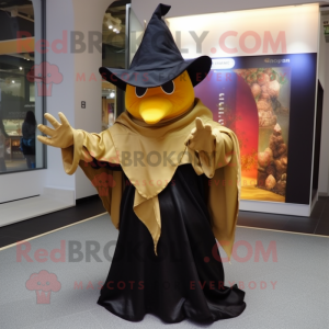 Gold Witch'S Hat mascot costume character dressed with a Parka and Gloves