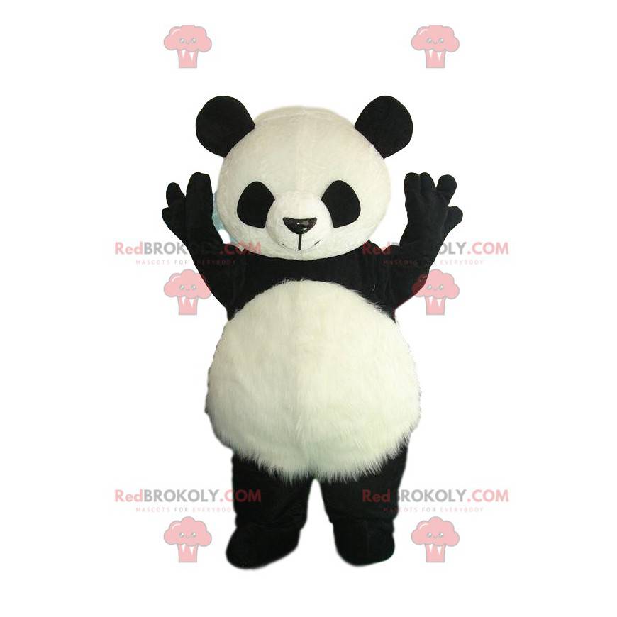 Fato de panda preto e branco com barriga peluda - Redbrokoly.com