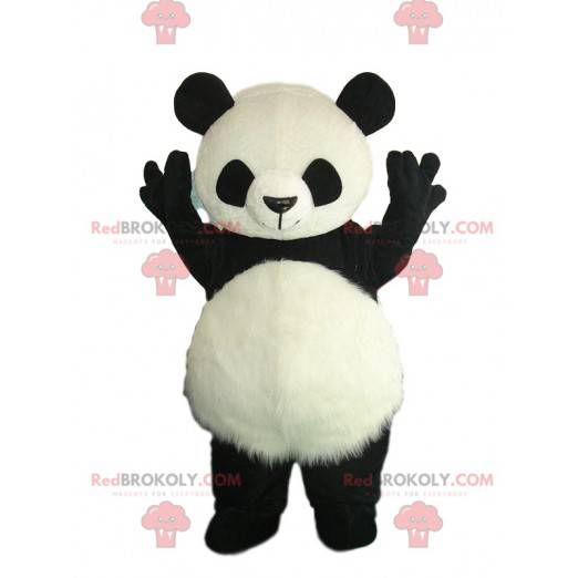 Fato de panda preto e branco com barriga peluda - Redbrokoly.com