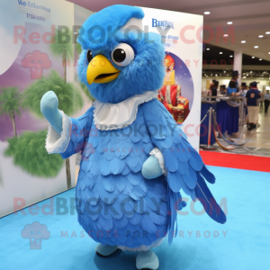 Sky Blue Eagle mascot costume character dressed with a Ball Gown and Berets