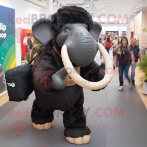 Black Mammoth mascot costume character dressed with a Playsuit and Backpacks