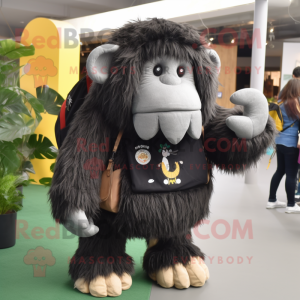 Black Mammoth mascot costume character dressed with a Playsuit and Backpacks