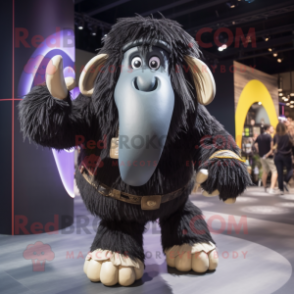 Black Mammoth mascot costume character dressed with a Playsuit and Backpacks