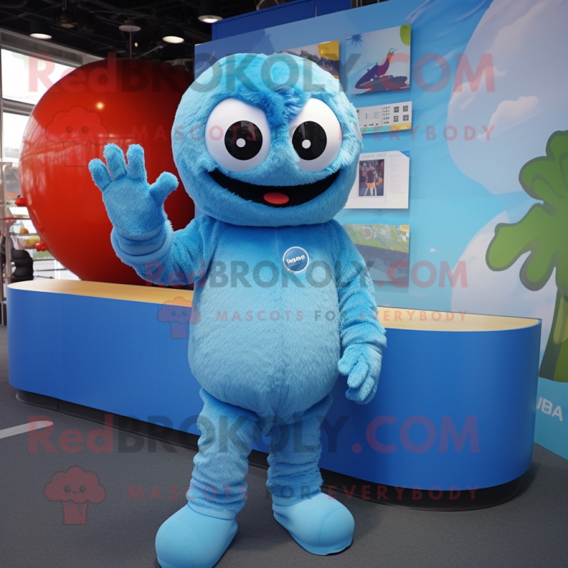 Sky Blue Meatballs mascot costume character dressed with a Rash Guard and Mittens Sky Blue Meatballs mascot costume character dressed with a Rash Guard and Mittens