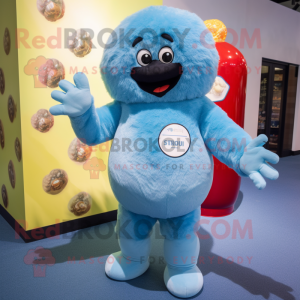 Sky Blue Meatballs mascot costume character dressed with a Rash Guard and Mittens