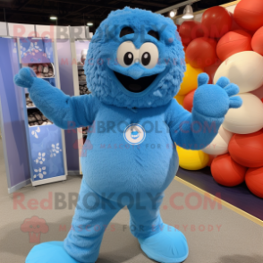 Sky Blue Meatballs mascot costume character dressed with a Rash Guard and Mittens
