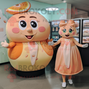 Peach Bagels mascot costume character dressed with a Wrap Dress and Coin purses