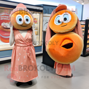 Peach Bagels mascot costume character dressed with a Wrap Dress and Coin purses