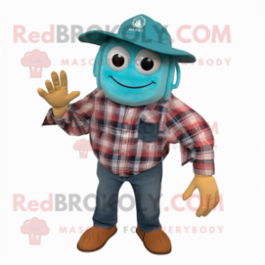 Teal Hermit Crab mascot costume character dressed with a Flannel Shirt and Pocket squares