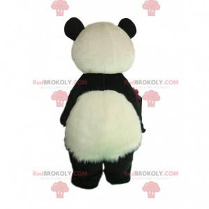 Disfraz de panda blanco y negro con barriga peluda -