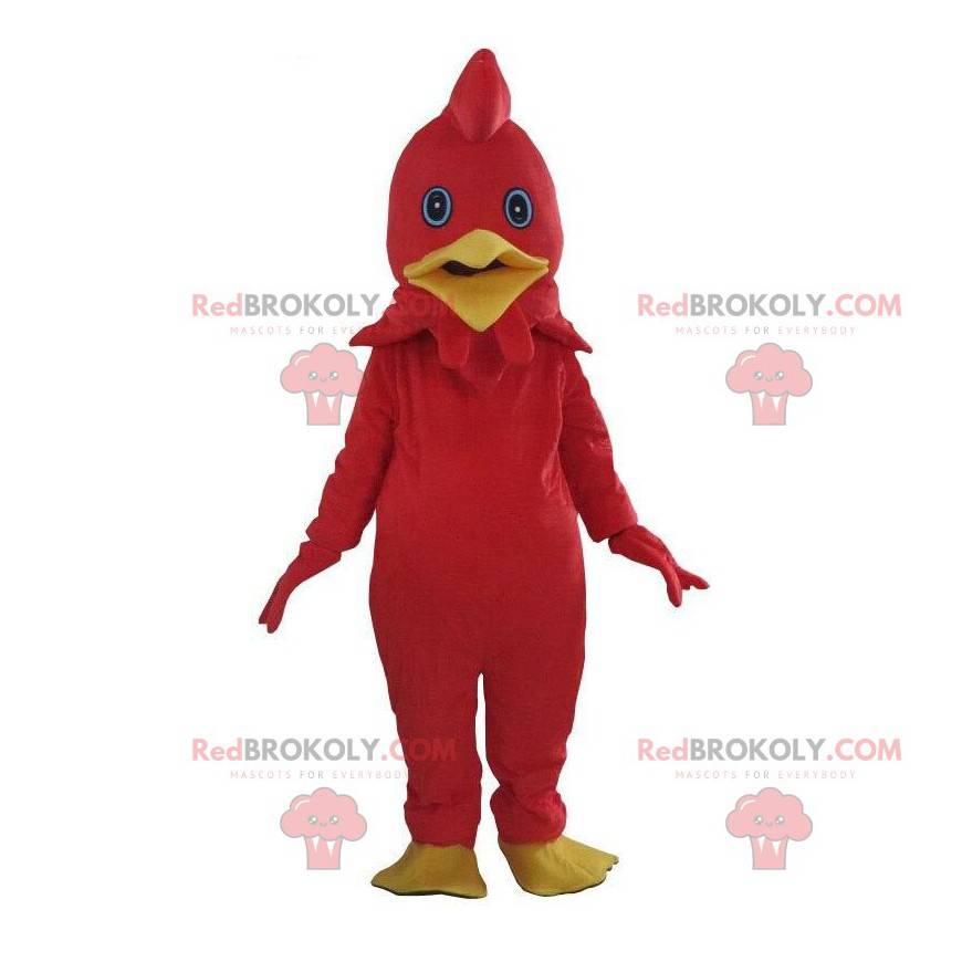 Déguisement de coq rouge, mascotte de poulet coloré -