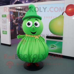 Green Plum mascot costume character dressed with a A-Line Skirt and Cufflinks