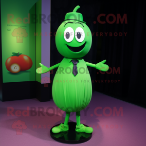 Green Plum mascot costume character dressed with a A-Line Skirt and Cufflinks