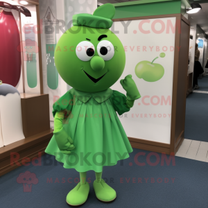Green Plum mascot costume character dressed with a A-Line Skirt and Cufflinks