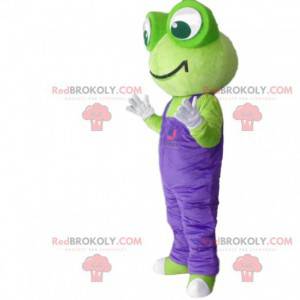 Green frog mascot with purple overalls - Redbrokoly.com