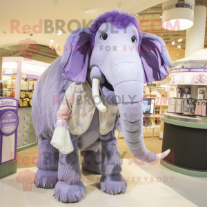 Lavender Mammoth mascot costume character dressed with a Poplin Shirt and Coin purses