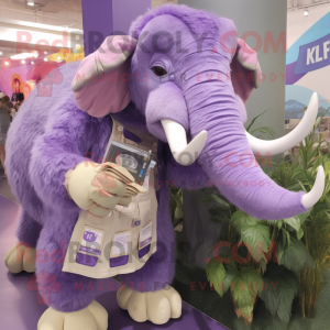 Lavender Mammoth mascot costume character dressed with a Poplin Shirt and Coin purses