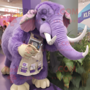 Lavender Mammoth mascot costume character dressed with a Poplin Shirt and Coin purses