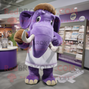 Lavender Mammoth mascot costume character dressed with a Poplin Shirt and Coin purses
