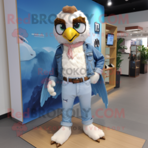 Cream Falcon mascot costume character dressed with a Boyfriend Jeans and Hairpins