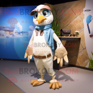 Cream Falcon mascot costume character dressed with a Boyfriend Jeans and Hairpins